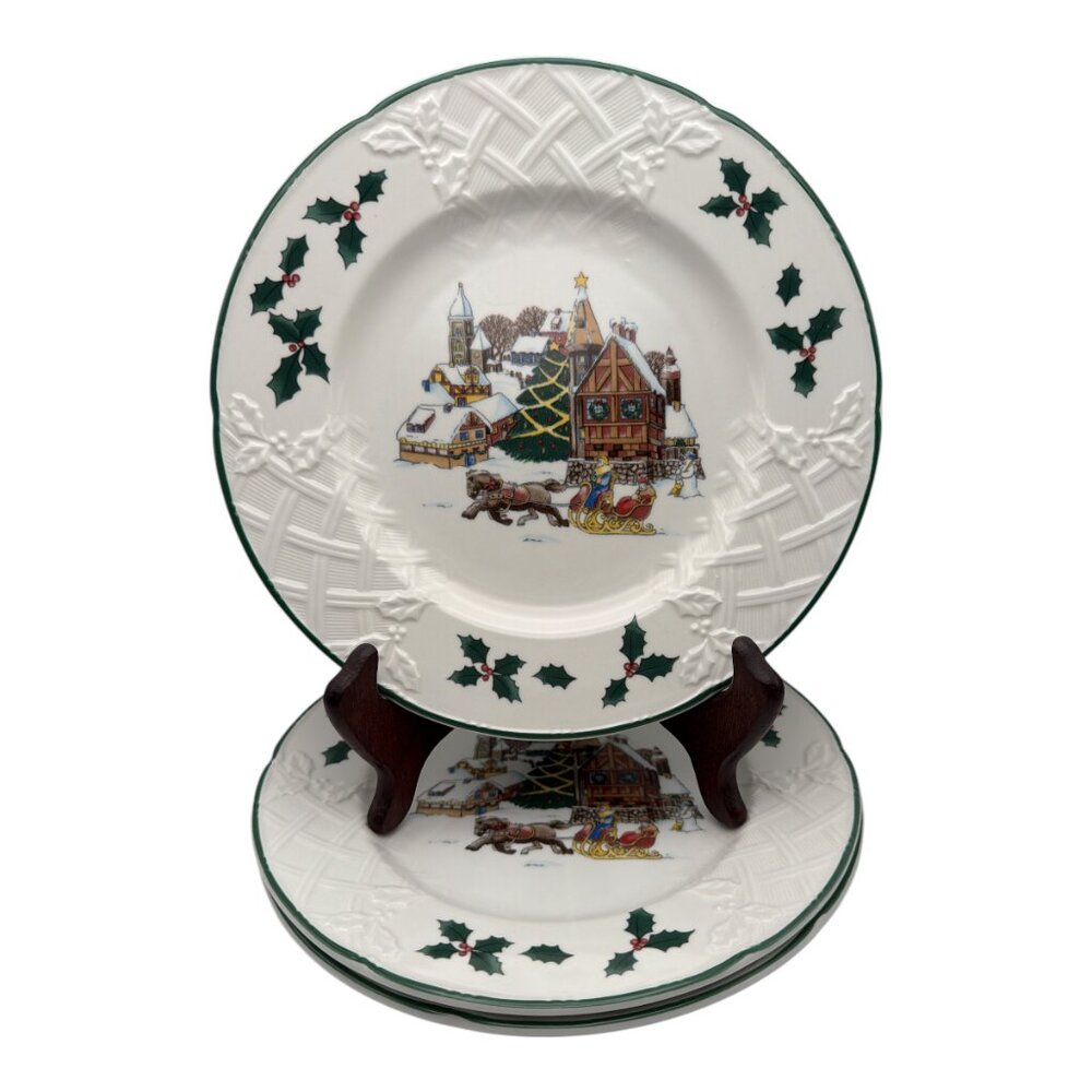 Mikasa English Countryside‎ Christmas Sleigh Ride Salad Plates - Set of 3 EUC